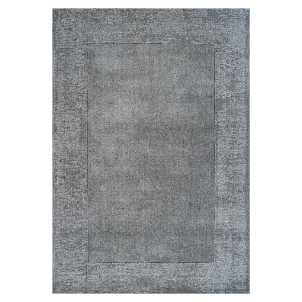 Handloom Plain Carved Border Wool Rugs in Charcoal Grey